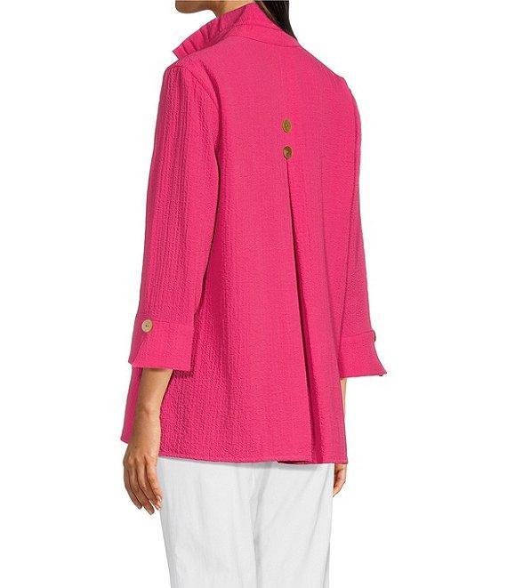 Ali Miles Wire Collar Straight Side Vent Hem 3/4 Sleeve Button Front Tunic Product Image