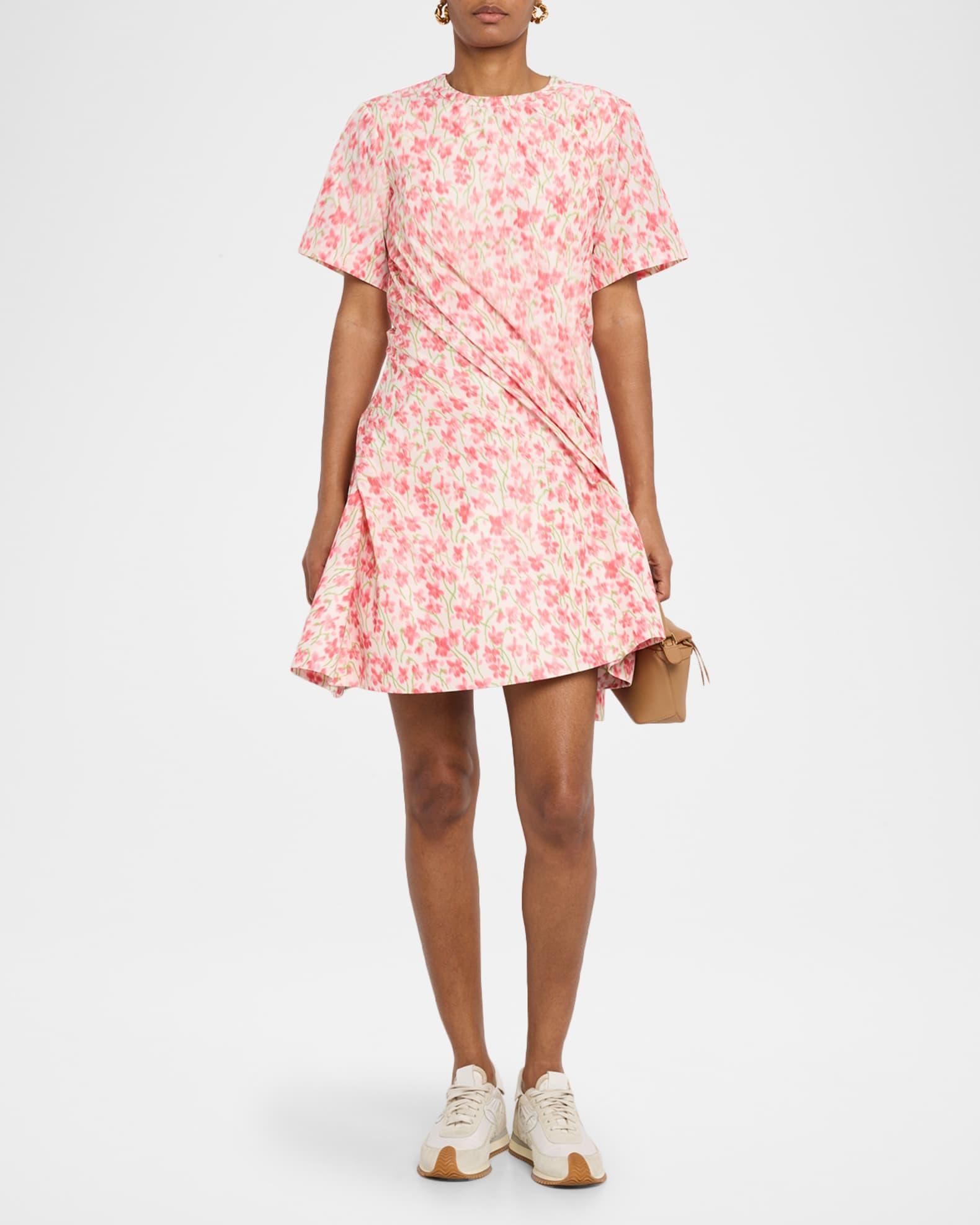 Floral-Print Short-Sleeve Twisted Mini Dress Product Image