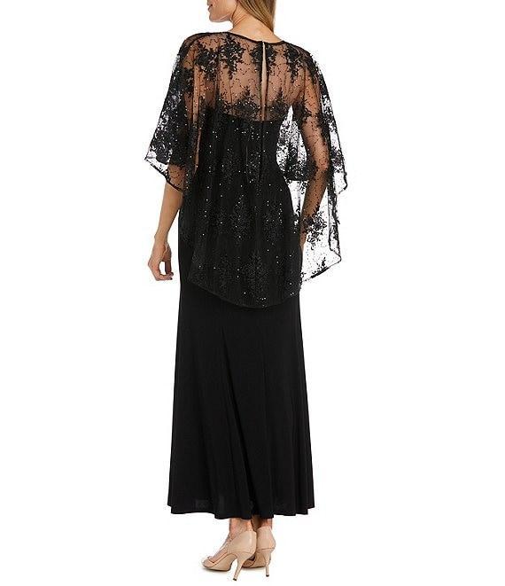 R & M Richards Sweetheart Neck Embroidered Mesh Cape Overlay Dress Product Image