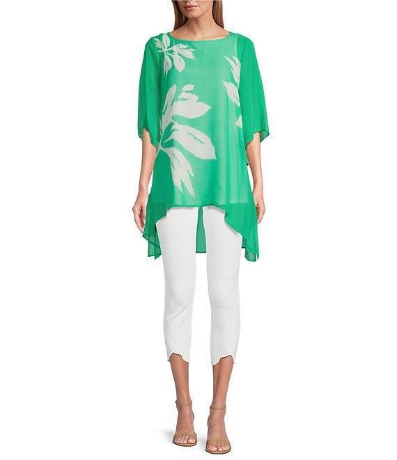 Slim Factor by Investments Simply Green Ikat Flower Placement Print Boat Neck 3/4 Sleeve Lined Tunic Product Image