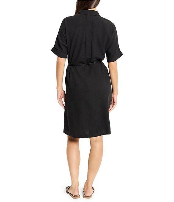 NIC + ZOE Devon Rumba Linen Blend Point Collar Short Sleeve Tie Waist Shirt Dress Product Image