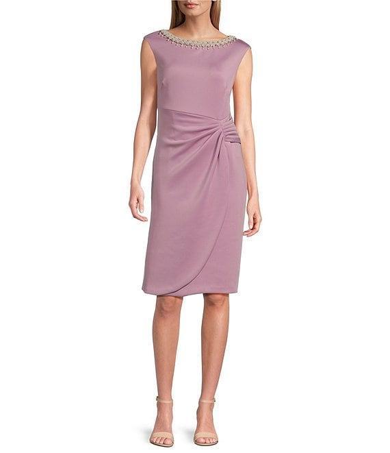 Jessica Howard Beaded Crew Neck Cap Sleeve Faux Wrap Dress Product Image