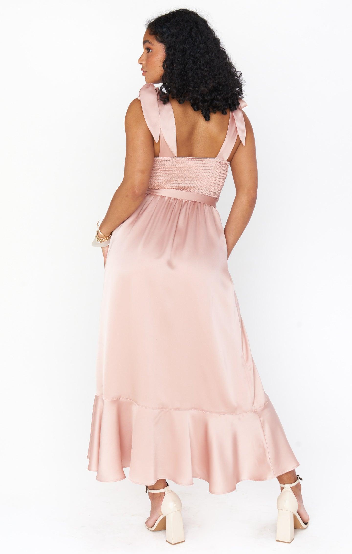 Claire Midi Dress ~ Rose Gold Luxe Satin Product Image
