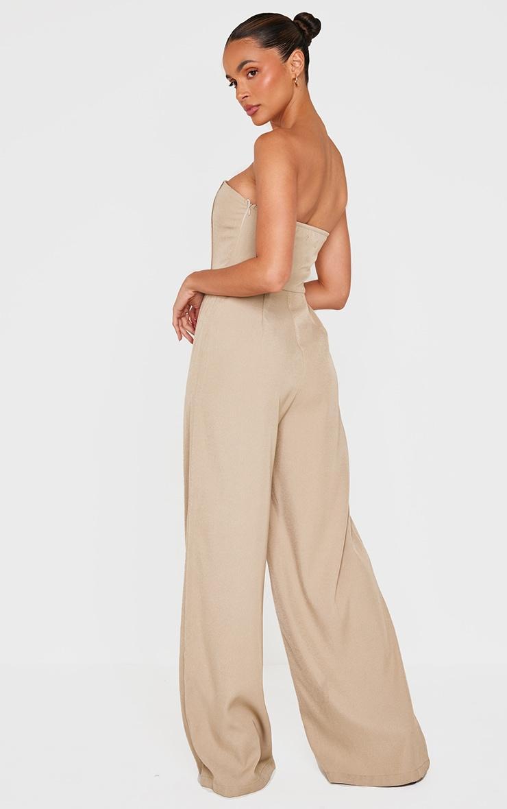 Beige Structured Woven Bandeau Boned Detailed Jumpsuit Product Image