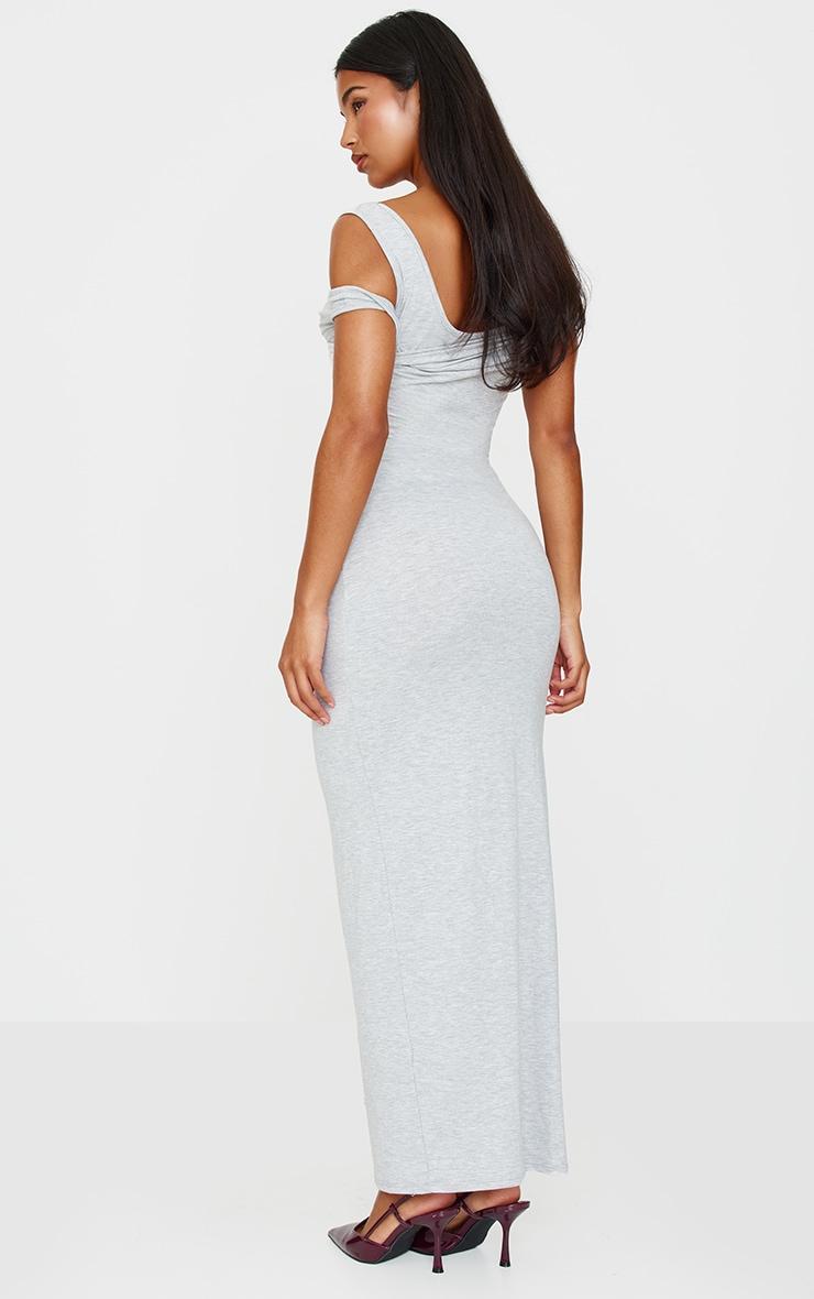 Grey Marl Ribbed Twisted Maxi Dress Product Image