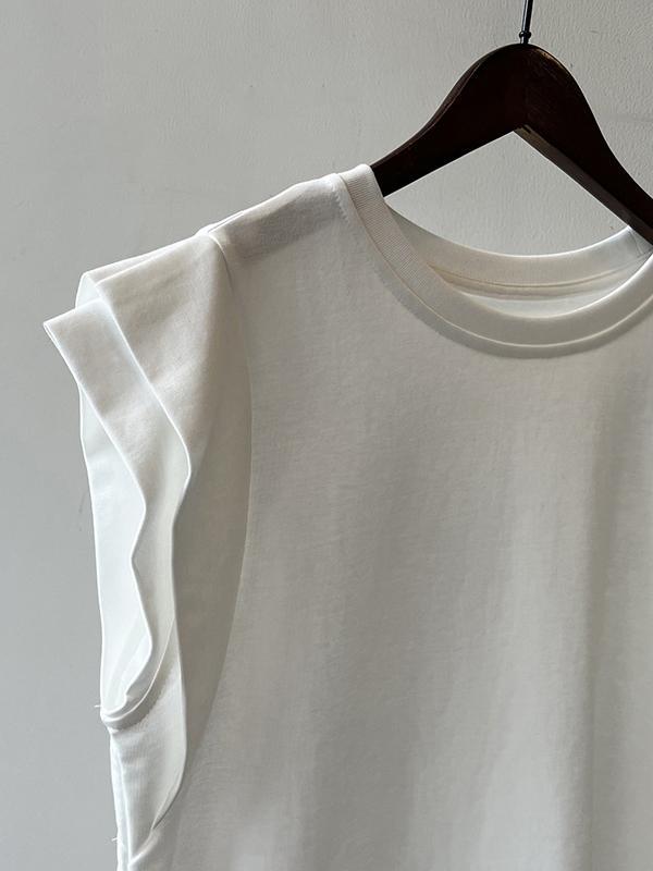 Loose Sleeveless Split-Joint Round-Neck T-Shirts Tops Product Image