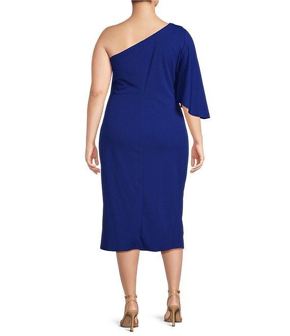 Marina Plus Size 3/4 One Shoulder Sleeve Midi Dress Product Image