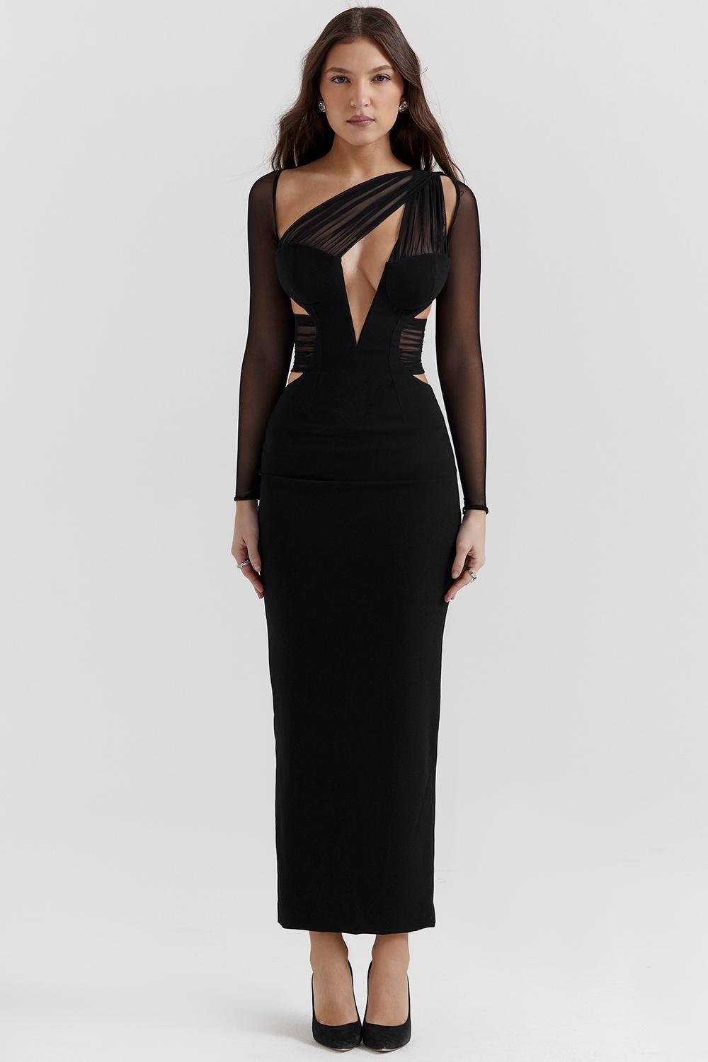 Zahra Black Plunge Maxi Dress Product Image