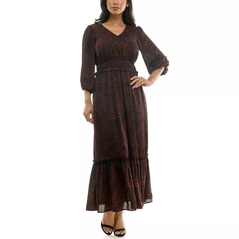 Womens Nina Leonard Chiffon Printed Maxi Dress Red Black Product Image