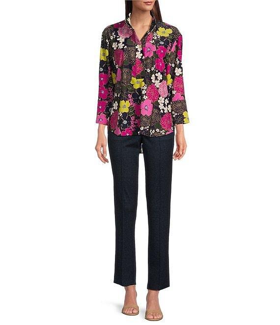 Jude Connally Belinda Autumn Blooms Print Jude Cloth Stretch Knit Wrinkle-Free Stand Collar Stand Collar 3/4 Sleeve Top Product Image