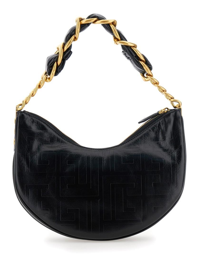 BALMAIN Curved Black Leather Shoulder Bag Product Image