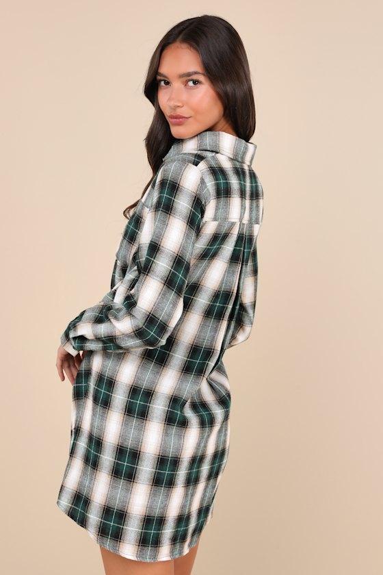 Pick Of The Patch Green Plaid Tie-Front Mini Dress Product Image