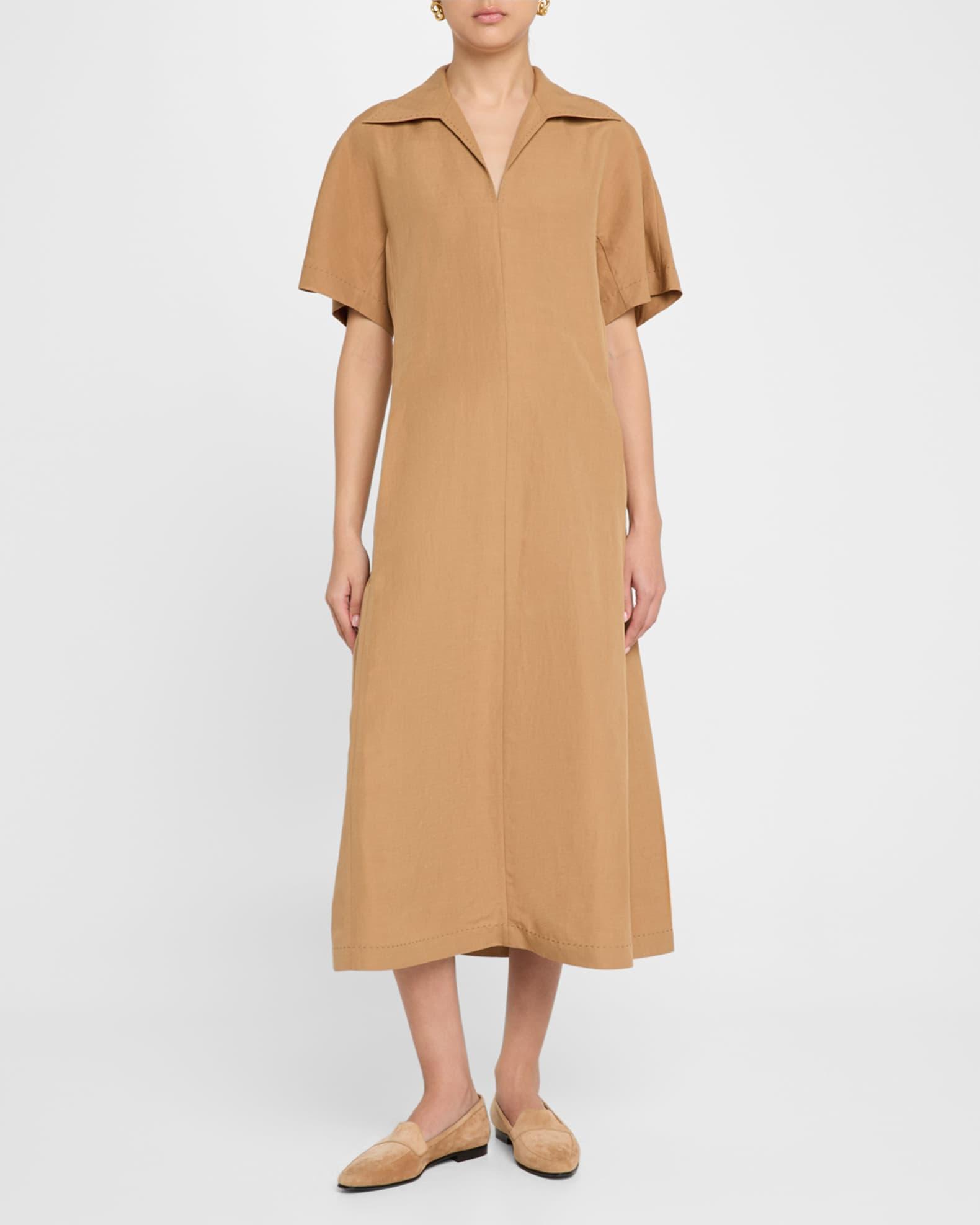 Collared Silk-Linen Midi Dress Product Image