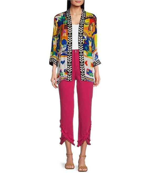 John Mark Open Front 3/4 Sleeve Satin Embroidered Kimono Product Image