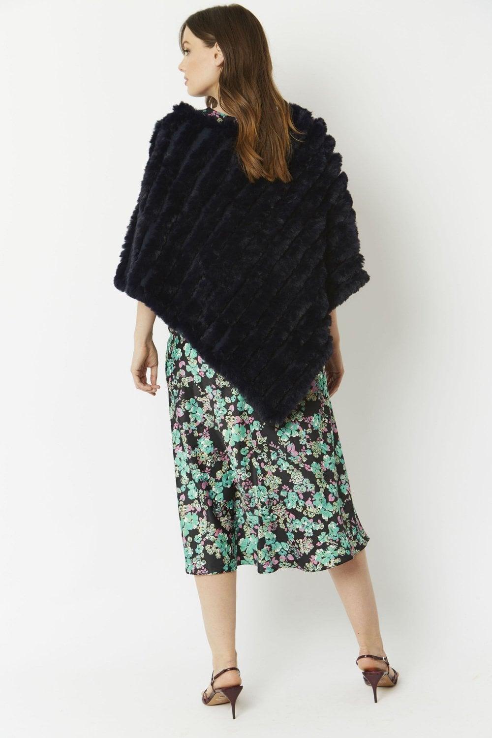 Navy Faux Fur Poncho Product Image