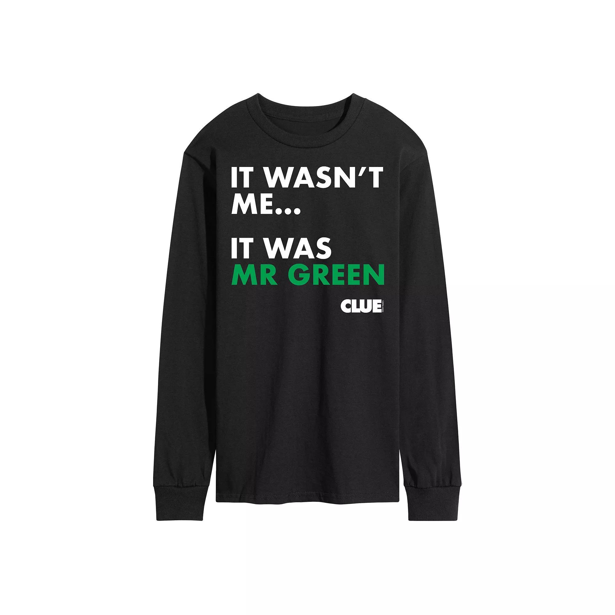 Men's Clue It Was Mr Green Long Sleeve Graphic Tee by Hasbro, Size: XXL, Black Product Image