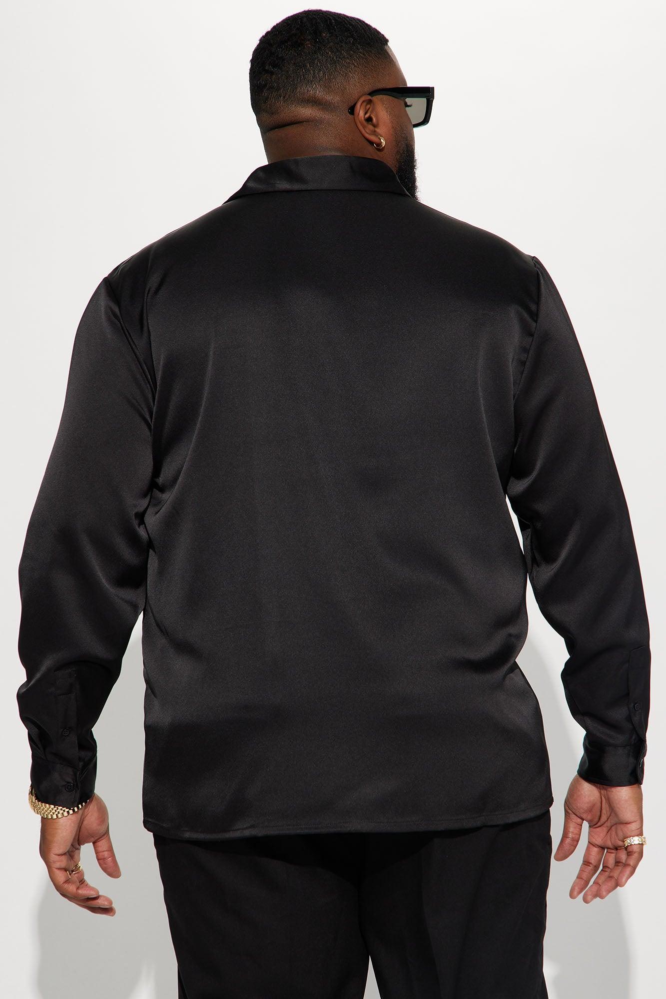 Links Satin Long Sleeve Button Up Shirt - Black Product Image