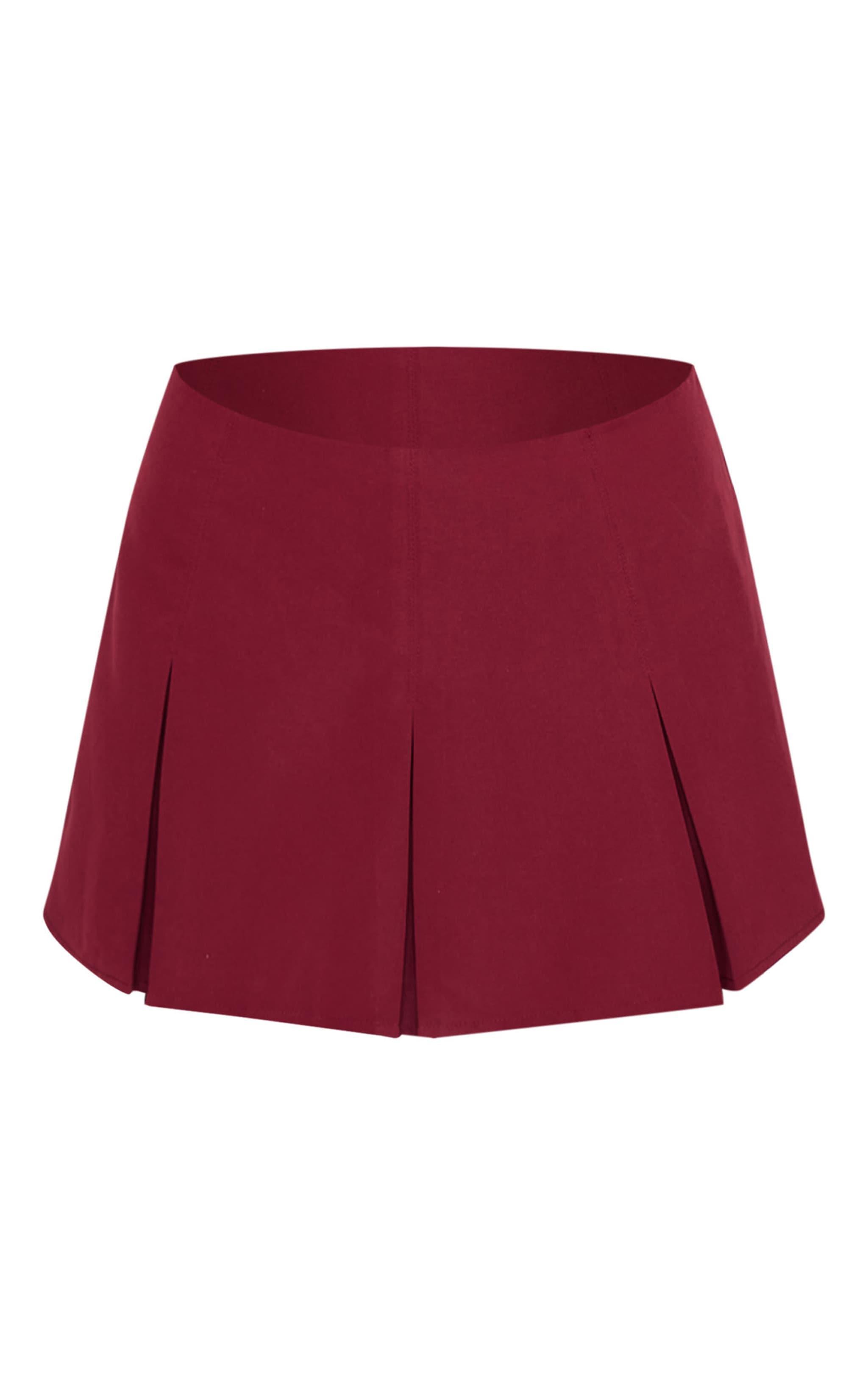 Burgundy Tailored Woven Box Pleat Skater Skort Product Image