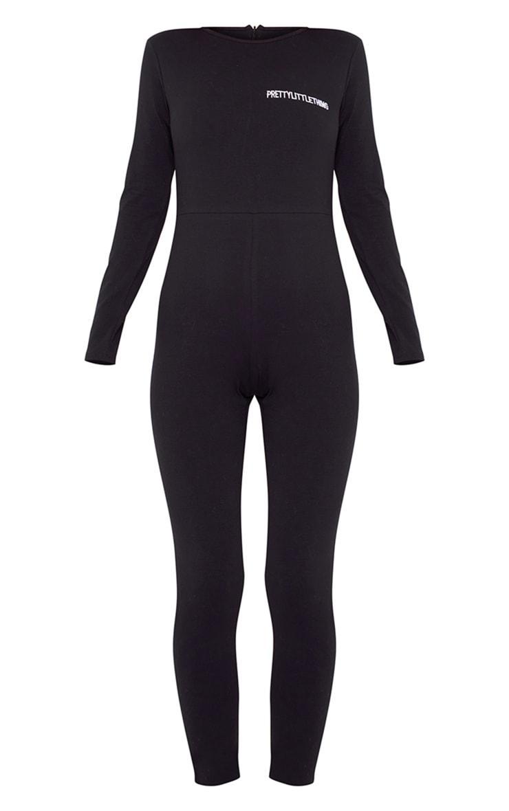 PRETTYLITTLETHING Black Cotton Long Sleeve Jumpsuit Product Image