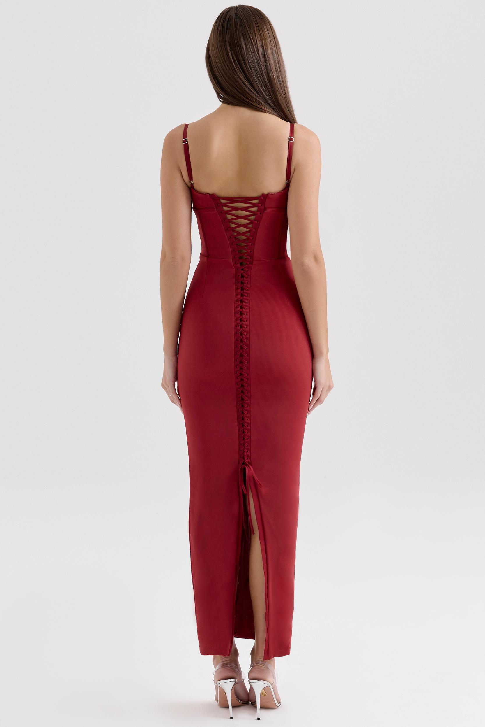 Romy  wine mesh bodycon maxi dress Product Image