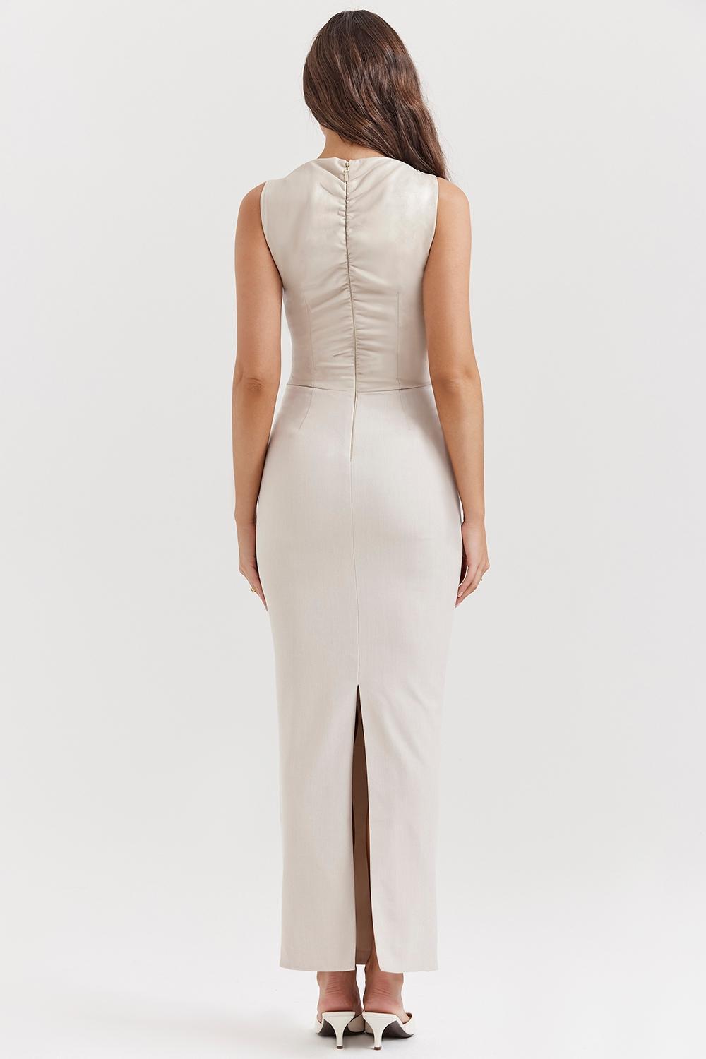 Laria  ecru vegan leather maxi dress Product Image