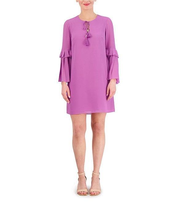 Vince Camuto 3/4 Sleeve Tie Front Chiffon Float Wide Pleated Dress Product Image
