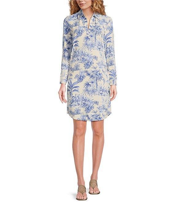 J.McLaughlin Charlee Knit Catalina Cloth Printed Split V-Neck Long Sleeve Dress Product Image