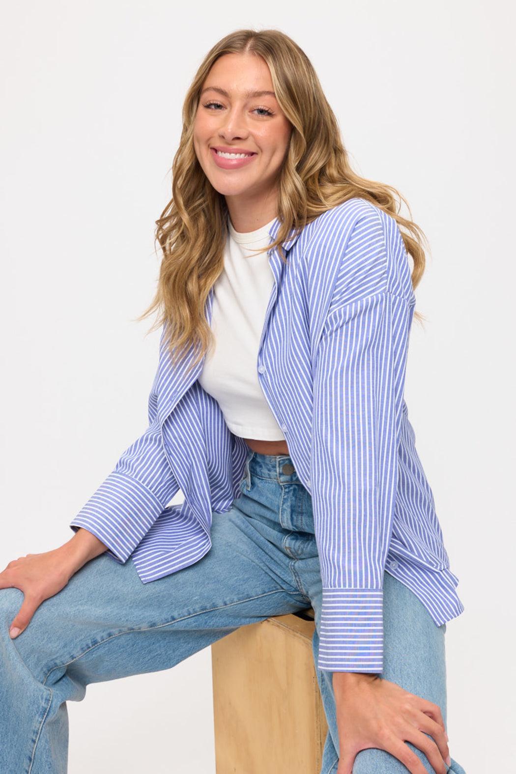 Relaxed Striped Button-Down Shirt Blouse Product Image