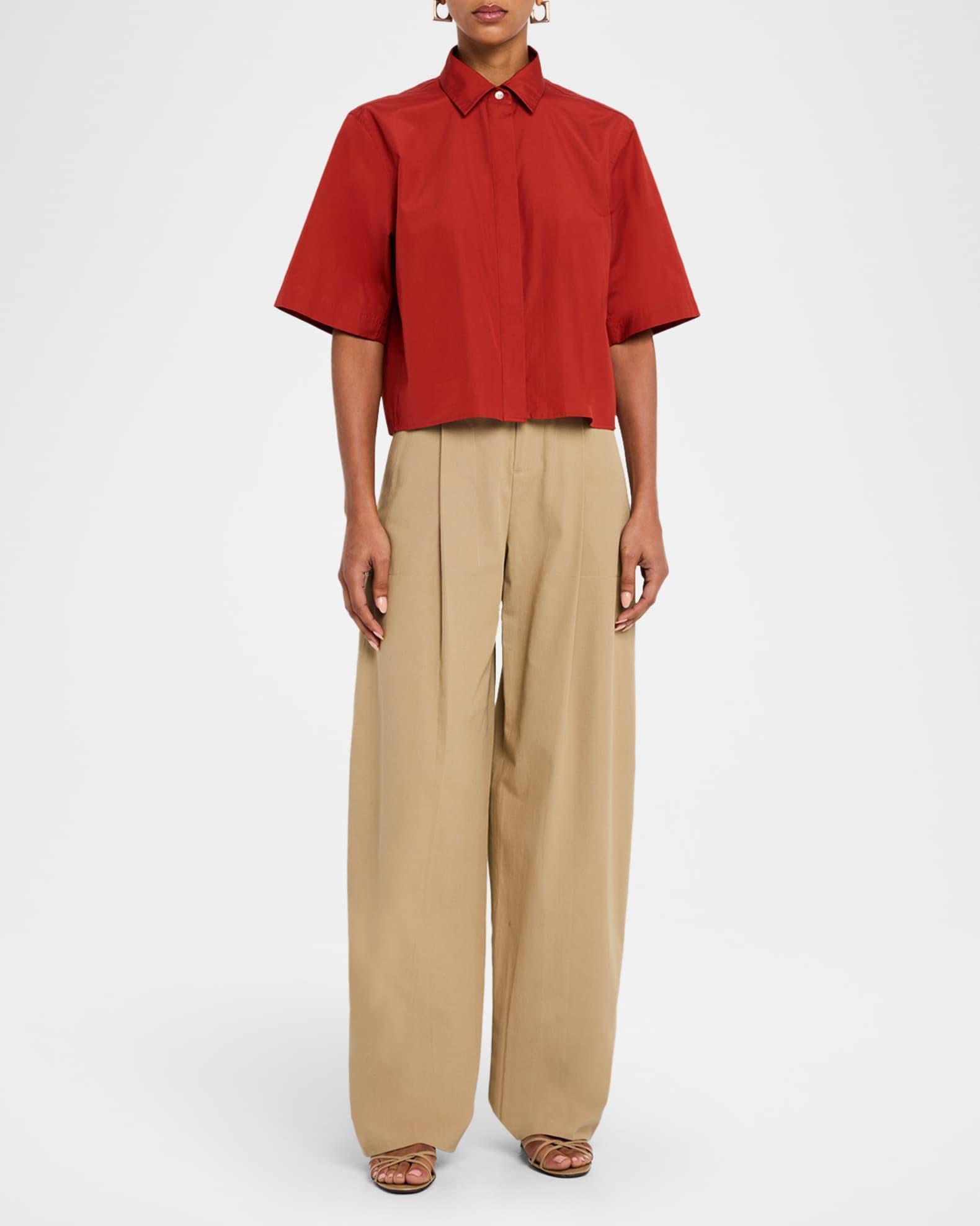 Short-Sleeve Cropped Cotton Shirt Product Image