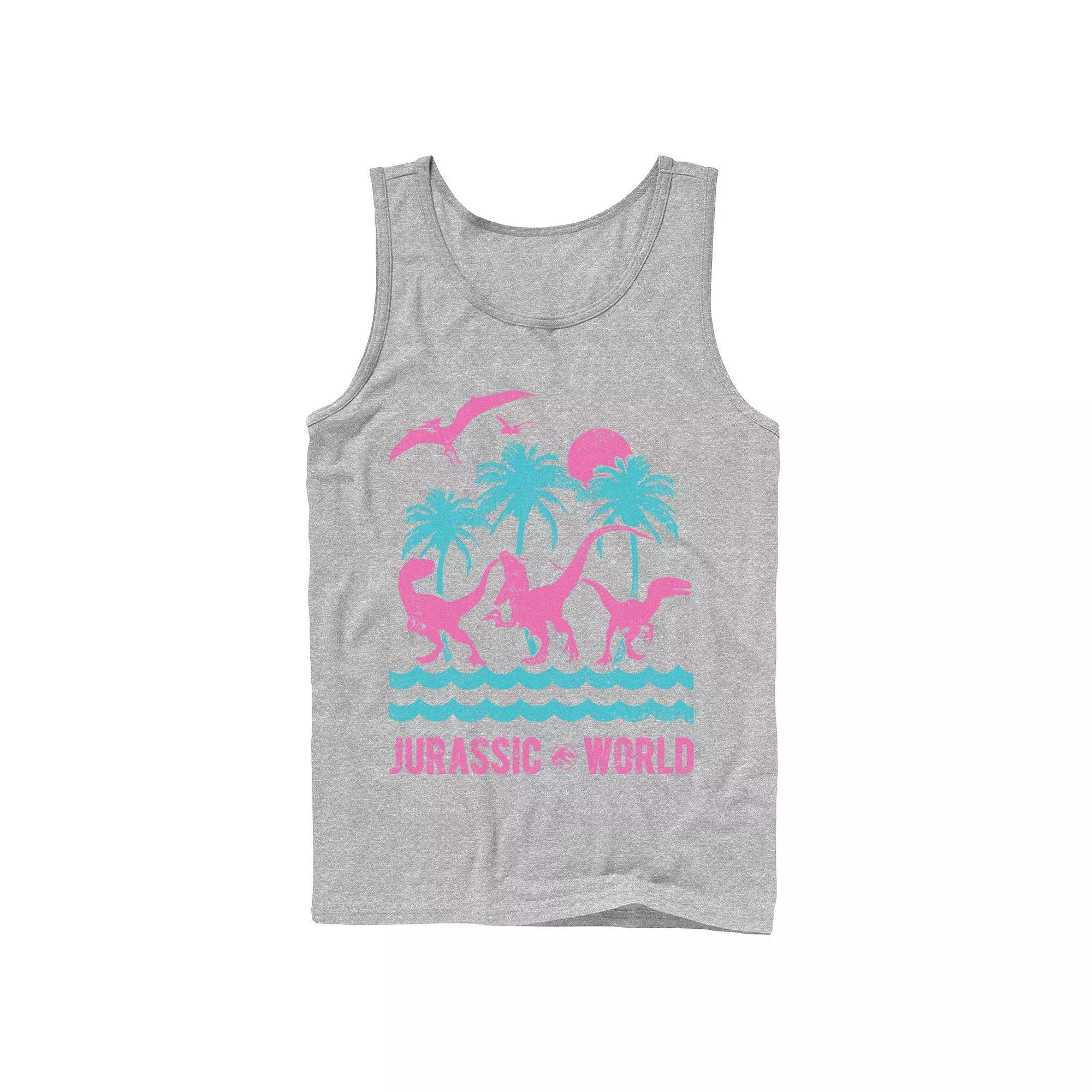 Men's Jurassic World Two Dinosaur Beach Retro Tank Top,  Product Image