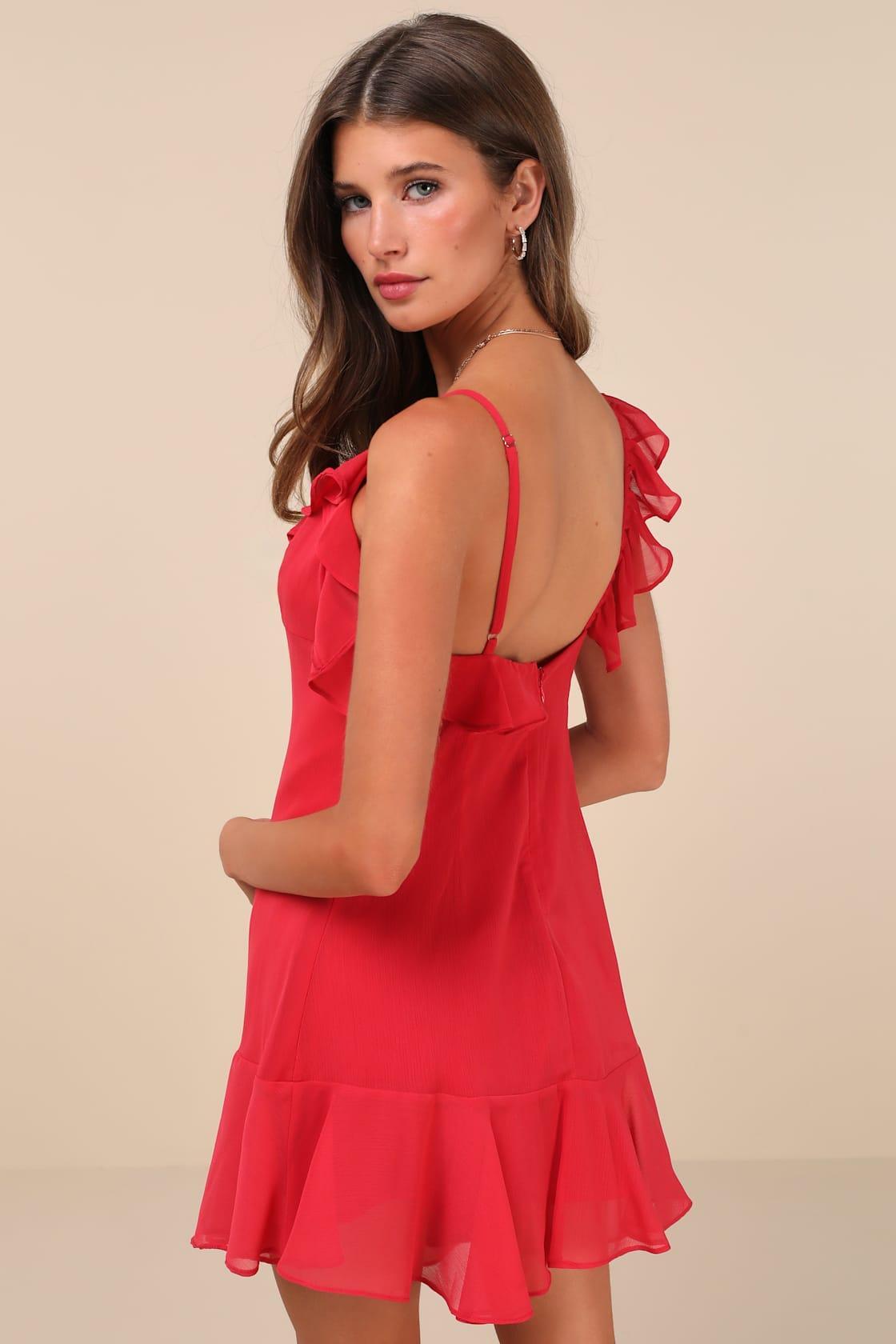Captivating Always Red Ruffled Asymmetrical Mini Dress Product Image