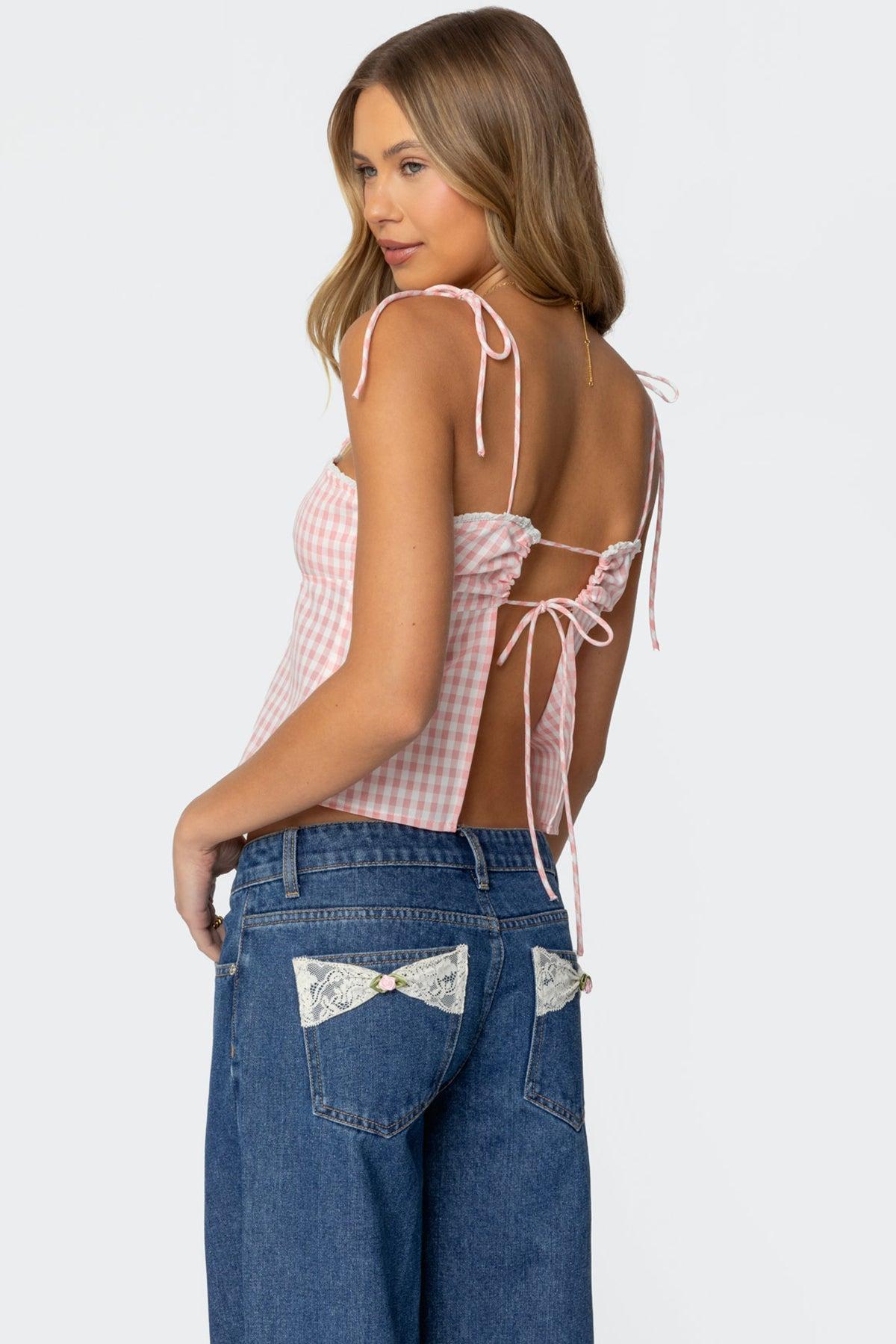 Billie Open Tie Back Gingham Top Product Image