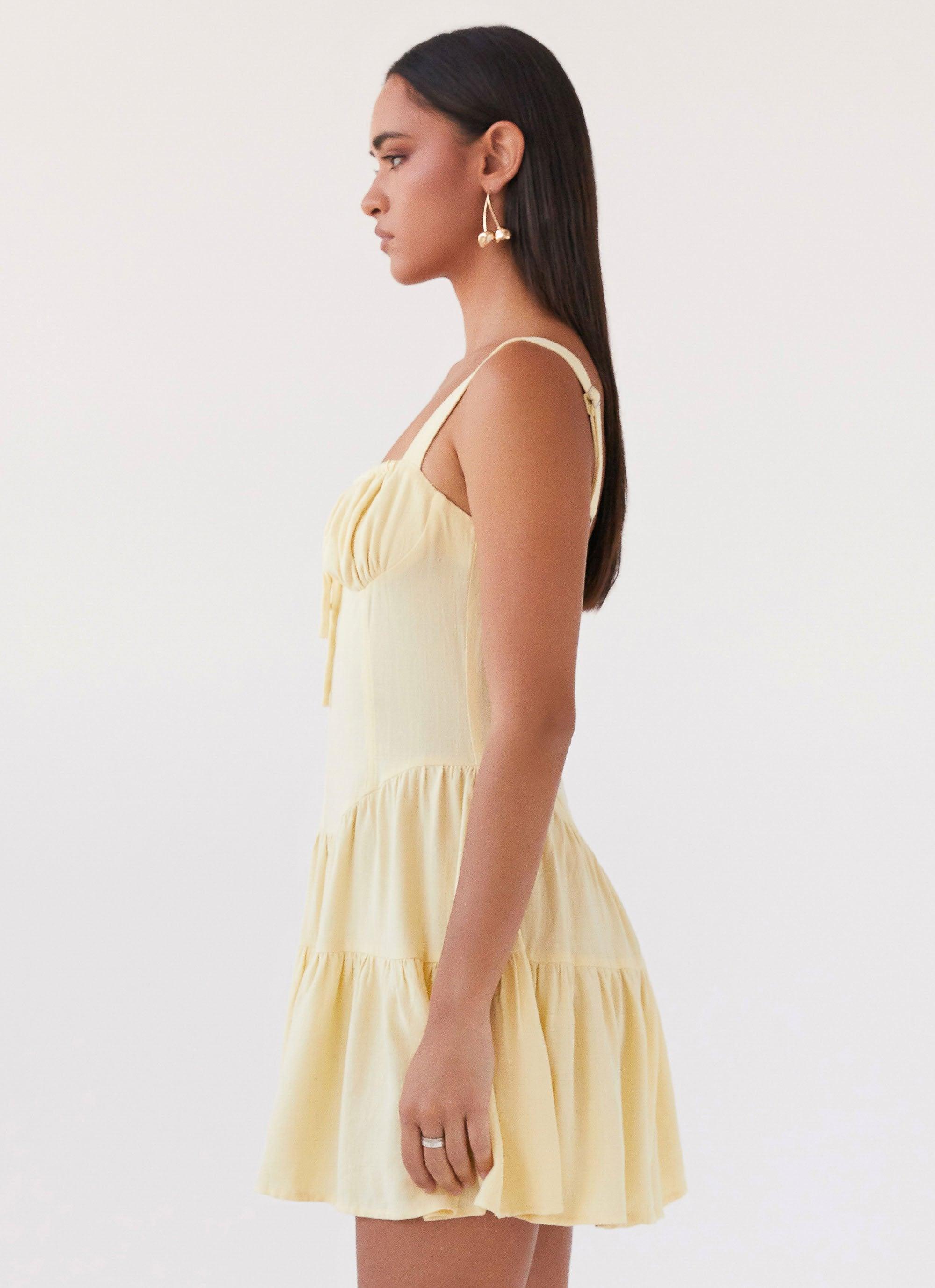 Lucie Linen Mini Dress - Yellow Product Image