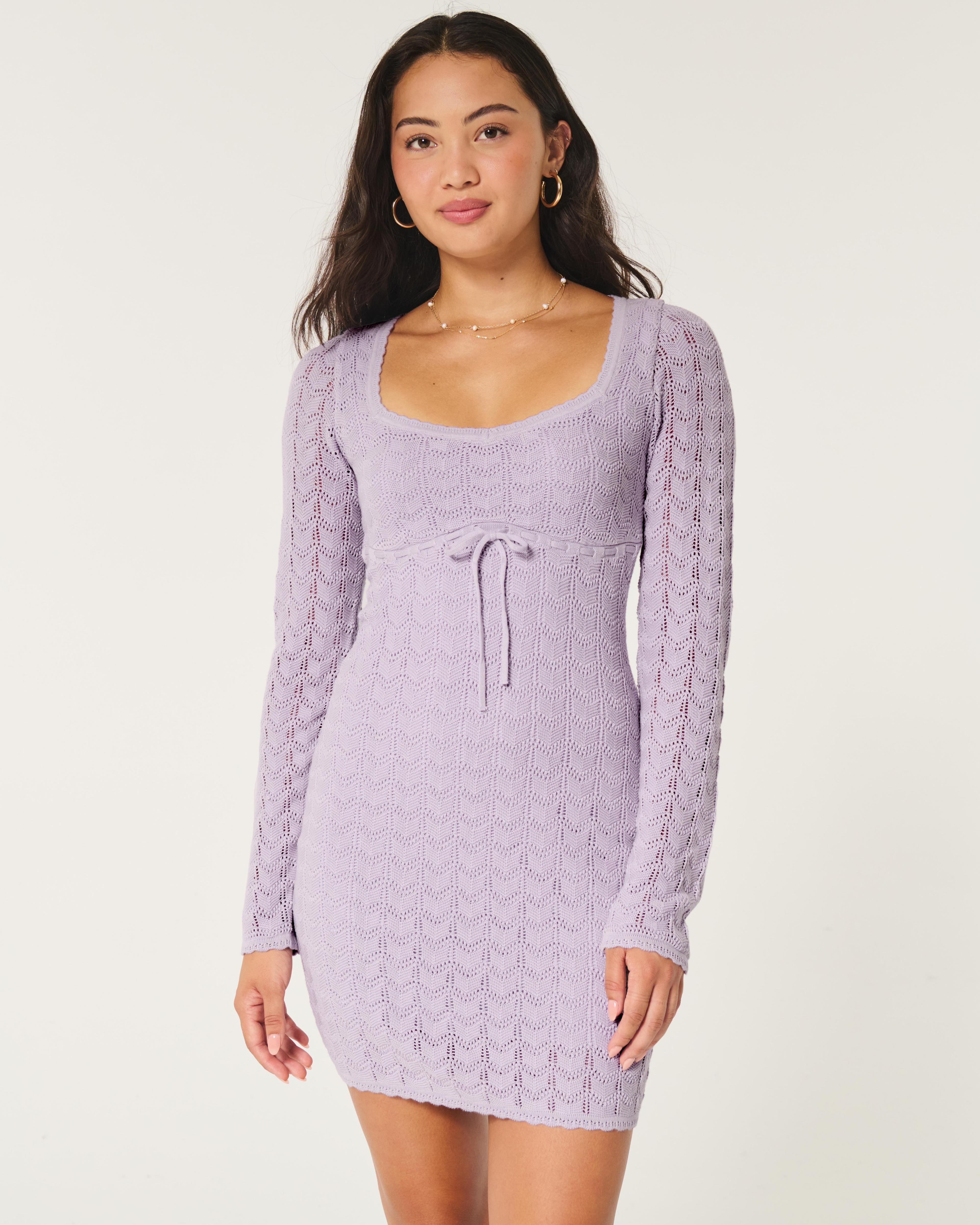 Long-Sleeve Crochet-Style Mini Dress Product Image