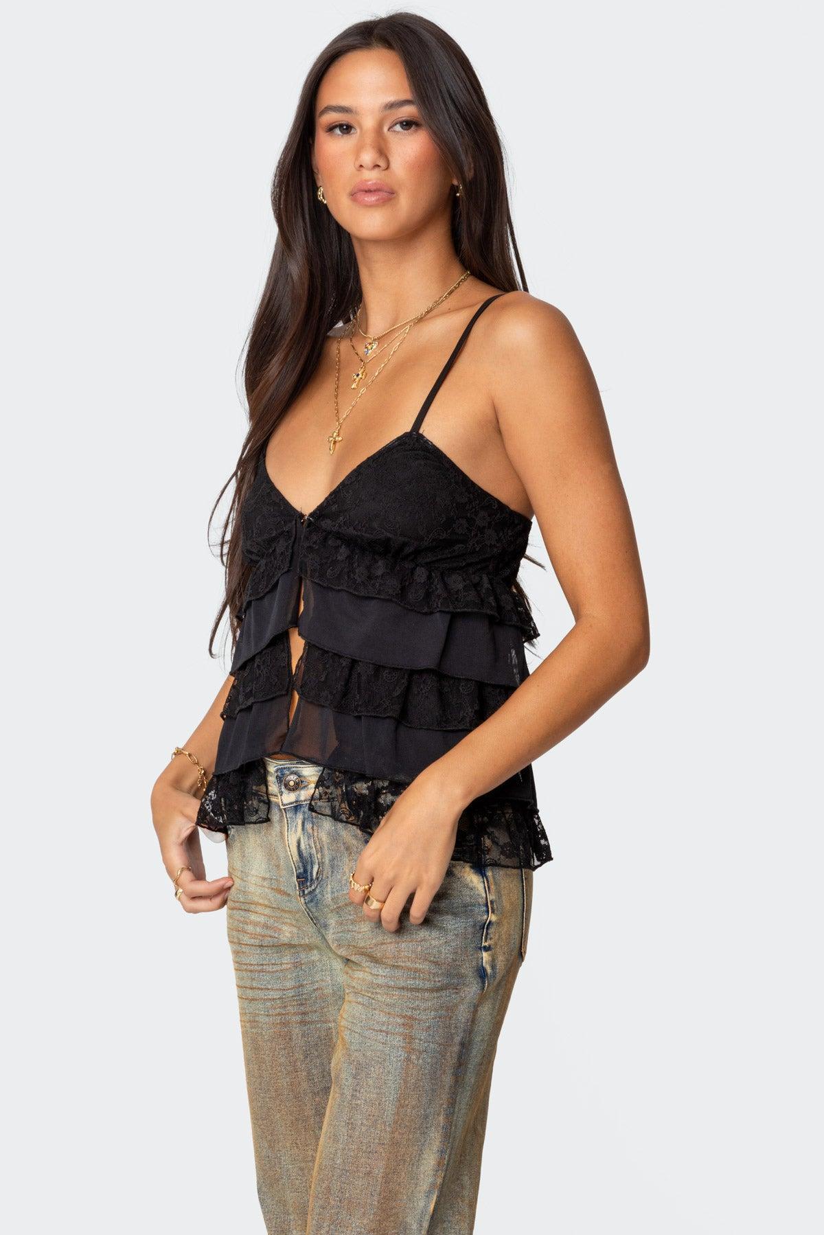 Lacey Split Front Ruffle Tank Top Product Image
