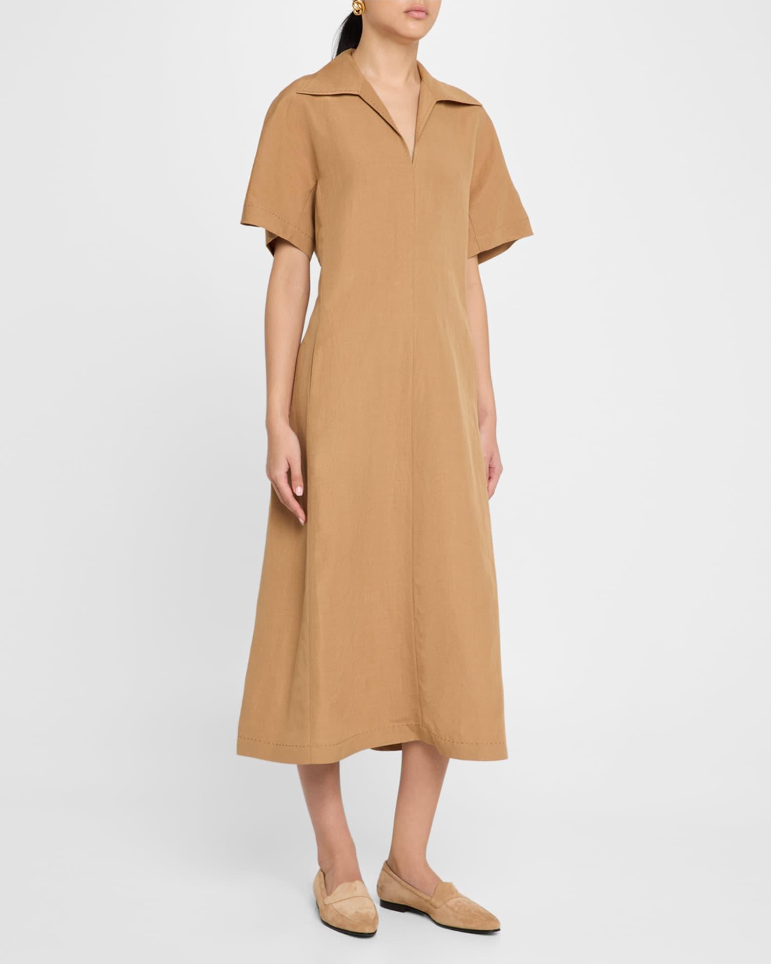 Collared Silk-Linen Midi Dress Product Image