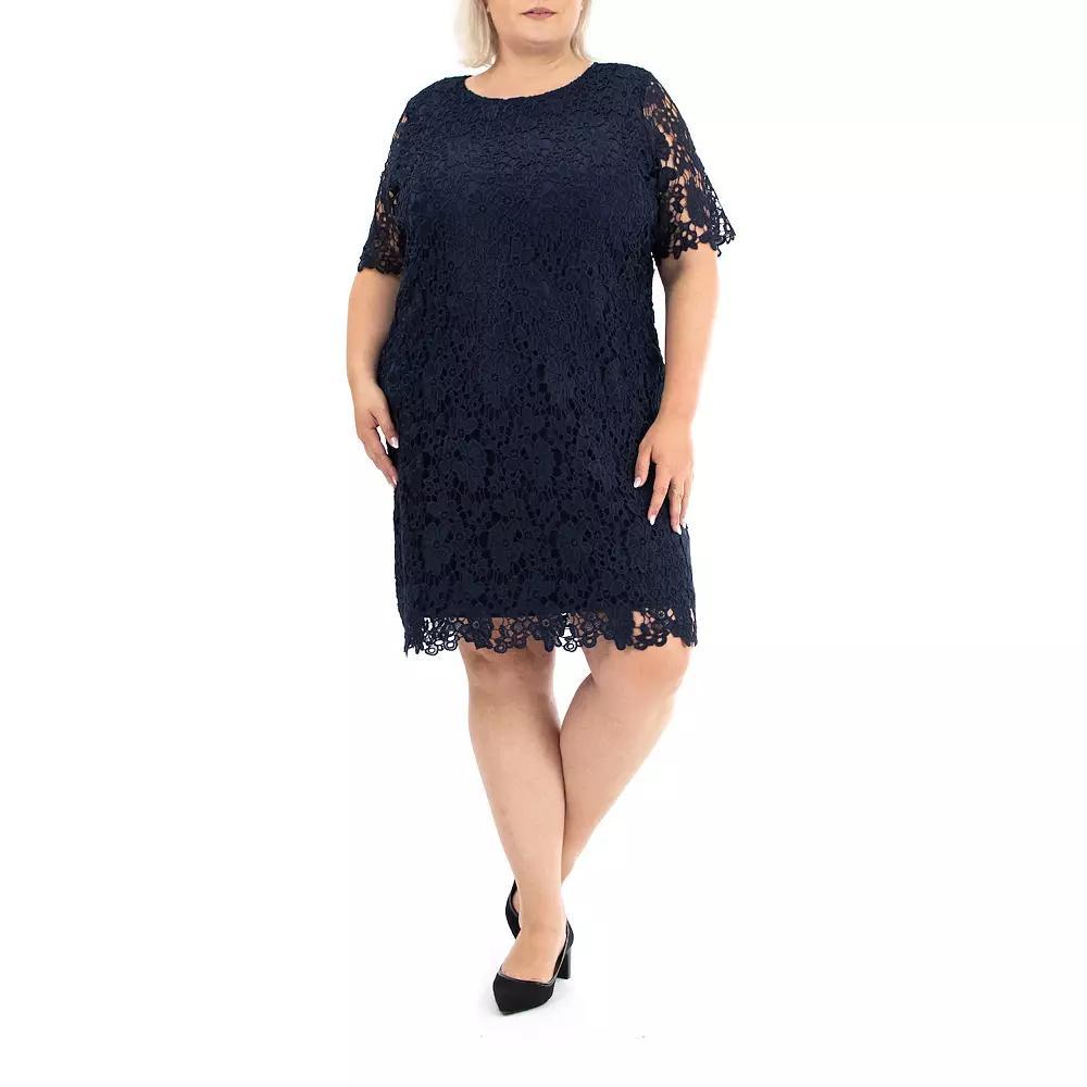 Plus Size Nina Leonard Lace Sheath Dress, Women's, Size: 2XL, Blue Product Image
