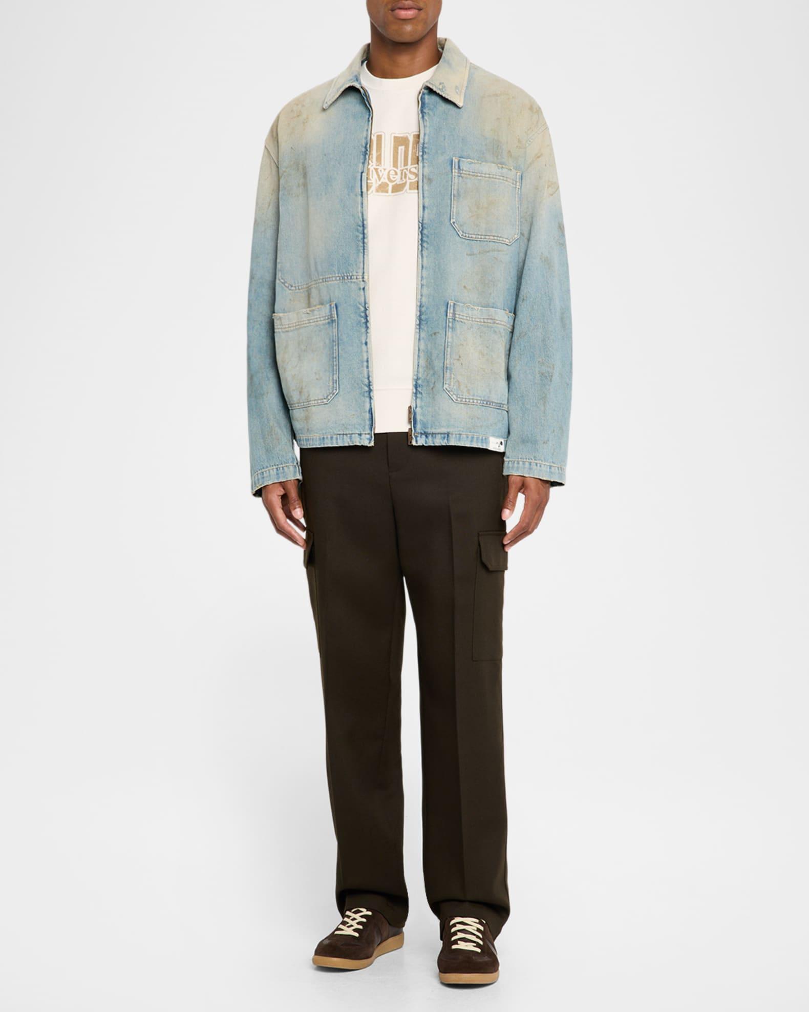 Men's Distressed-Effect Full-Zip Denim Jacket Product Image