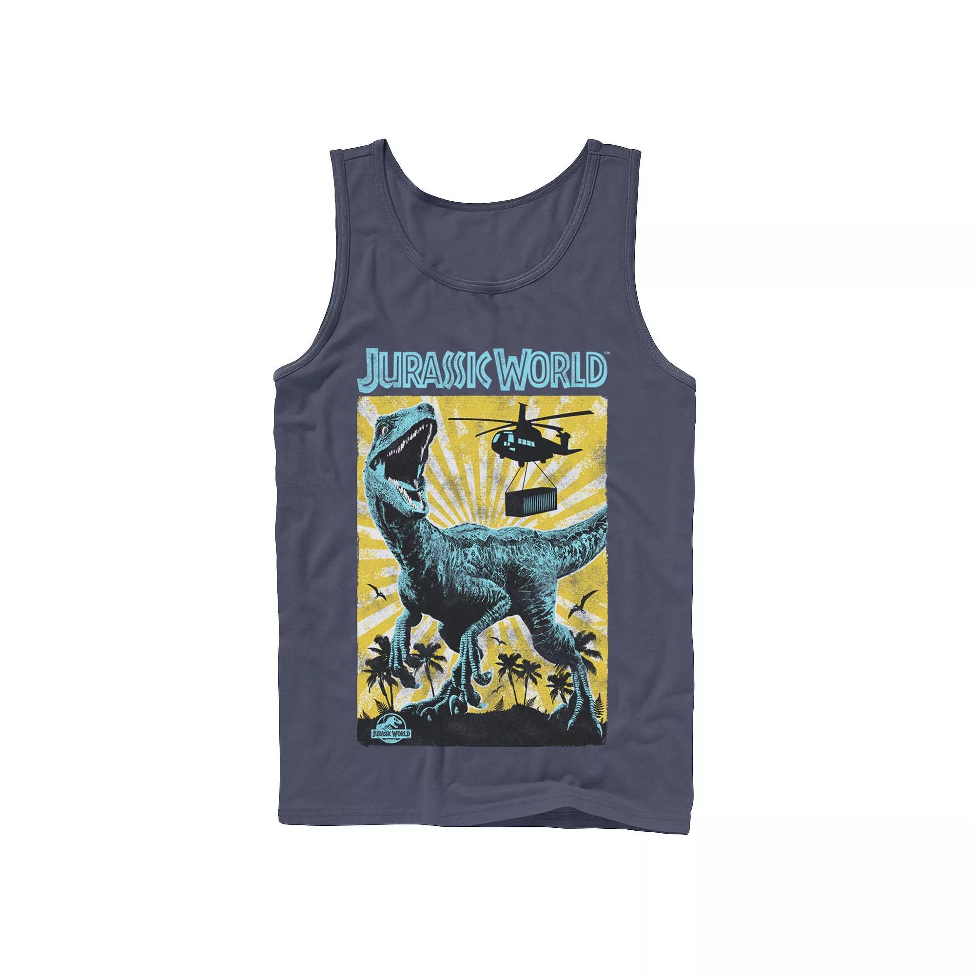 Men's Jurassic World T-Rex Color Pop Retro Poster Tank Top, Size: Small, Blue Product Image