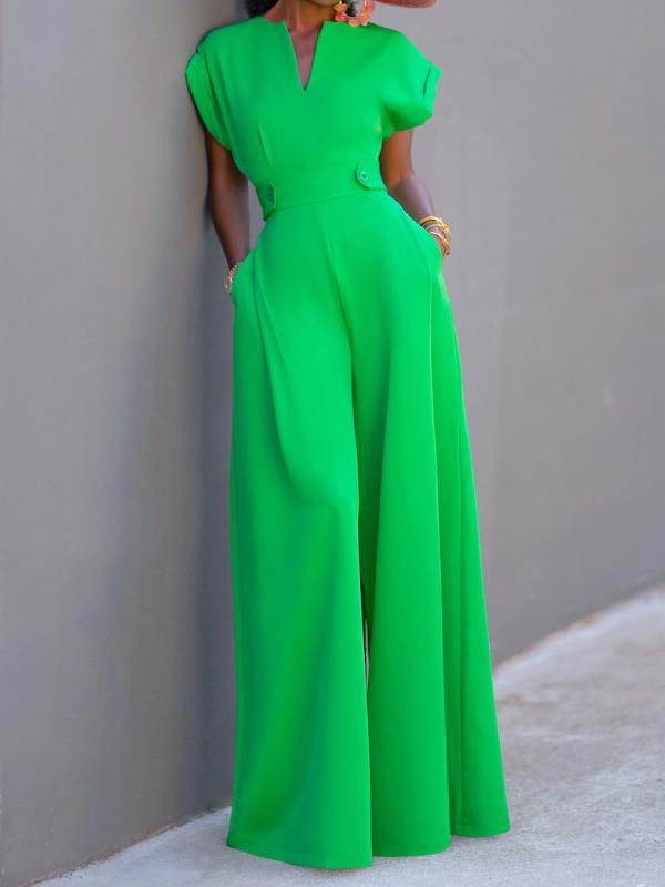 Cap Sleeve Wide Leg Solid Color Jumpsuits Product Image