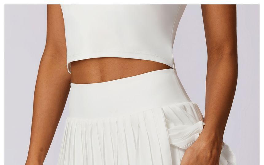 High Waist Plain Asymmetrical Accordion Pleated Skort Product Image