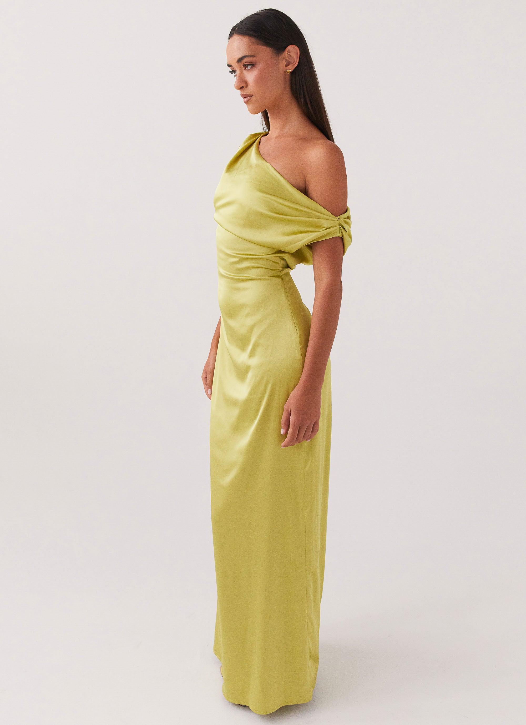 Heart Of Glass Satin Maxi Dress - Chartreuse Product Image