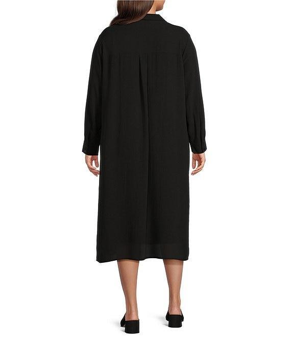 Eileen Fisher Plus Size Silk Georgette Crepe Notch Collar Long Sleeve Button Front Dress Product Image