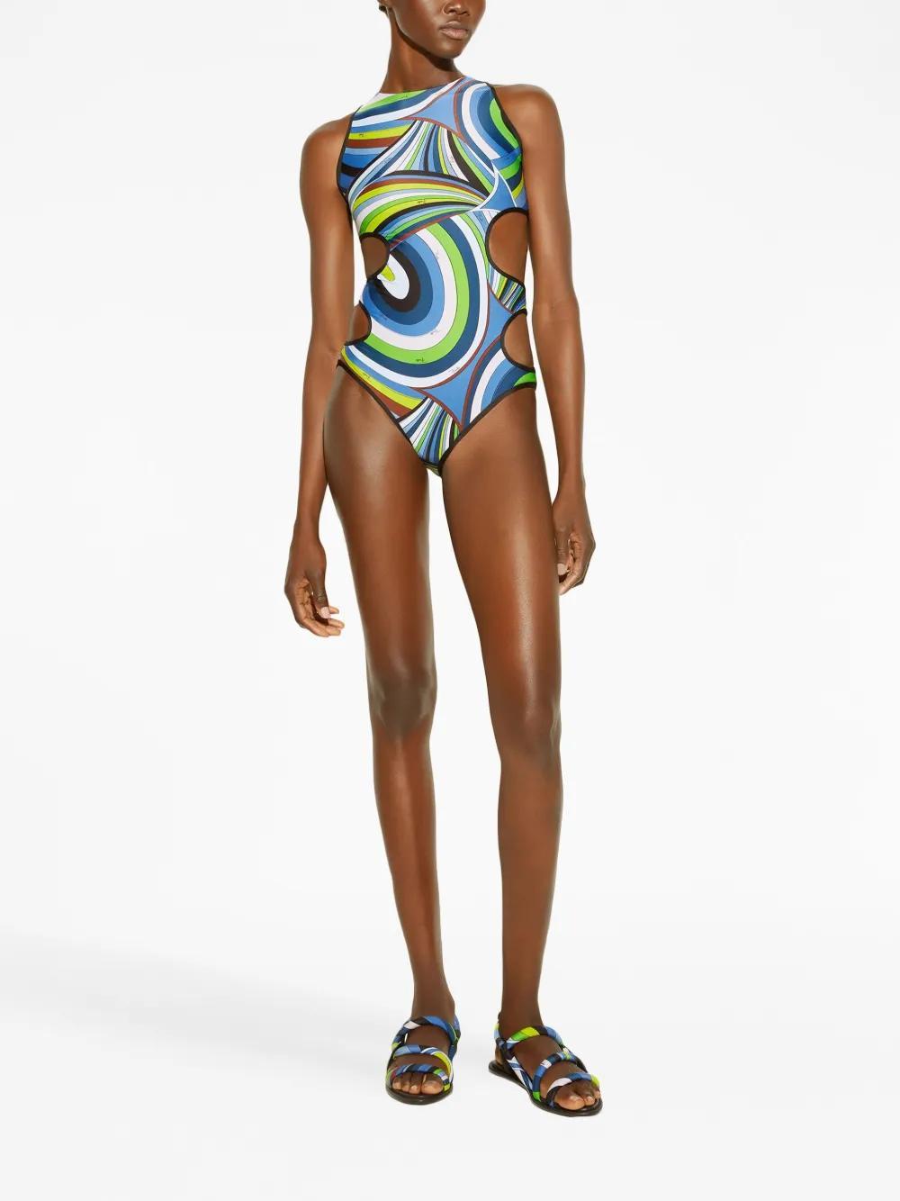 wave-print cut-out detailing swimsuit  Product Image