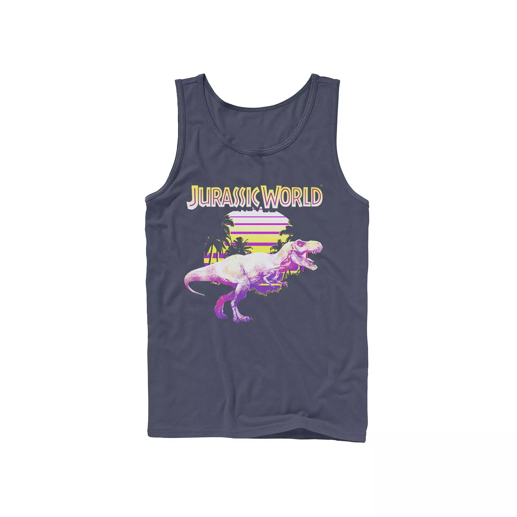 Men's Jurassic World Neon Purple & Yellow T-Rex Graphic Tank Top,  Product Image