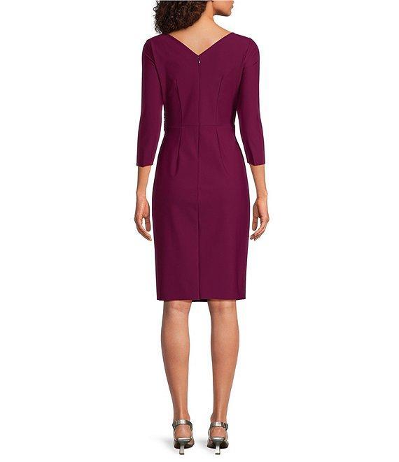 Alex Evenings Stretch Jersey Surplice V-Neck 3/4 Sleeve Embellished Waist Detail Sheath Dress Product Image