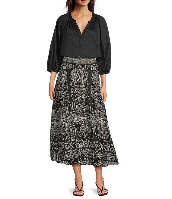 tyler boe Harper Woven Split V-Neck 3/4 Sleeve Button Front Shirt Product Image