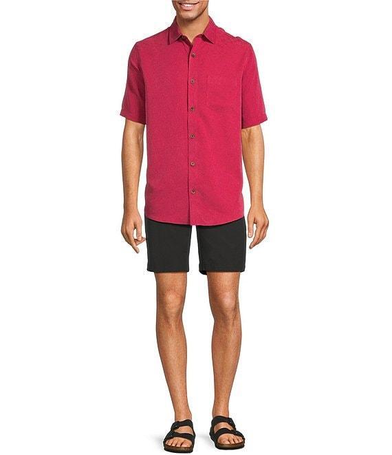 Caribbean Palm Paradise Jacquard Solid Short Sleeve Woven Shirt Product Image