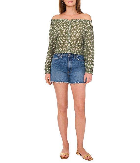 Vince Camuto Woven Printed Off-The-Shoulder Long Sleeve Button Front Blouse Product Image