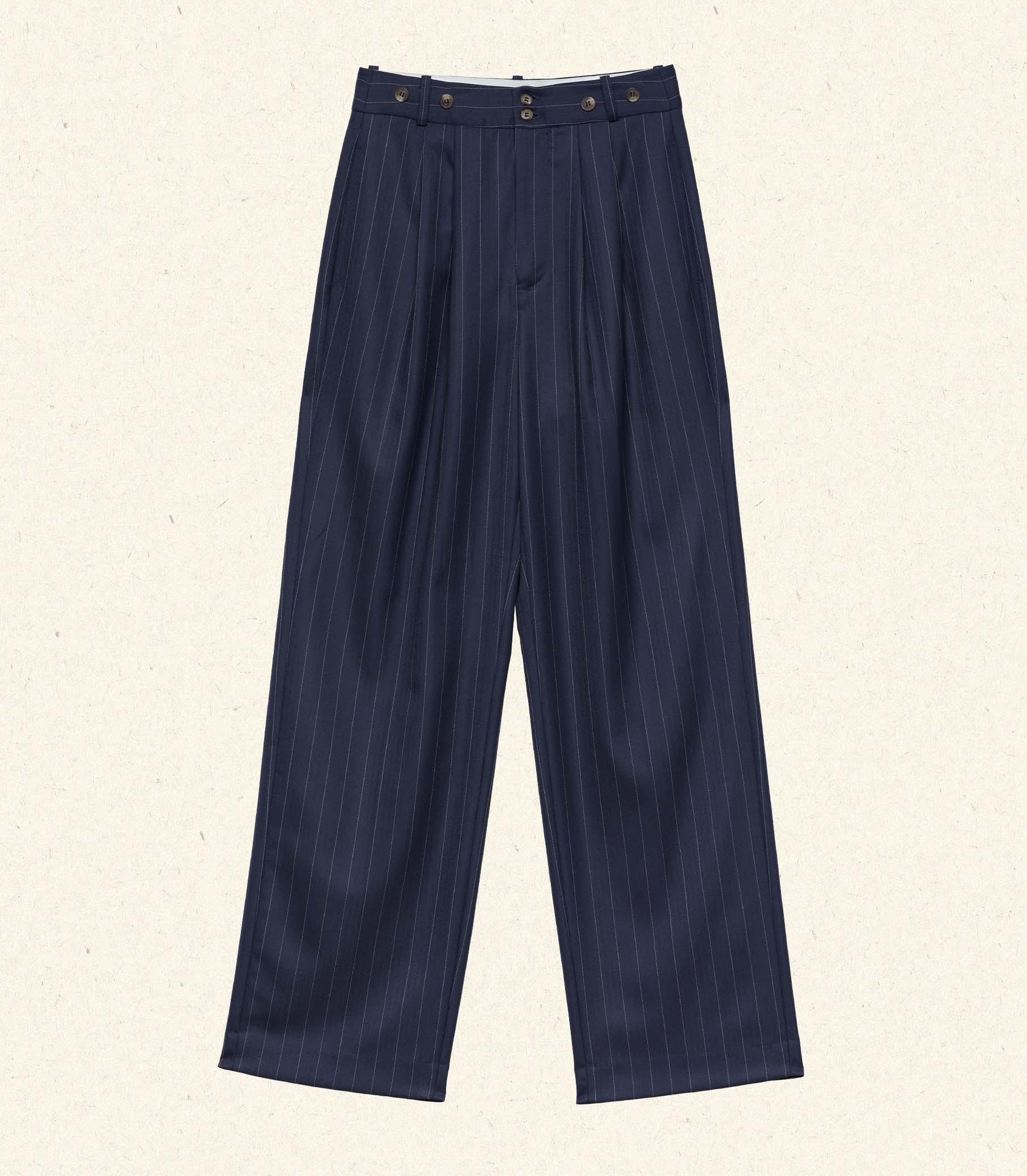OLIVIA PANT -- NAVY GESSATO STRIPE Product Image